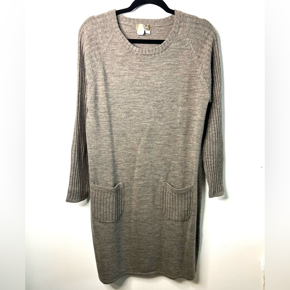 The Territory Ahead 100% Wool Knit Sweater Dress Long Sleeves Pockets SZ L EUC